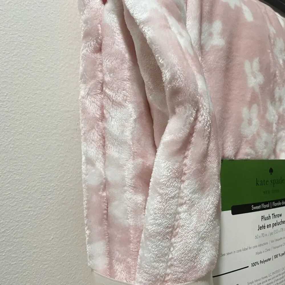 Kate Spade New York Sweet Floral Plush Throw Blanket - Pink & White (60